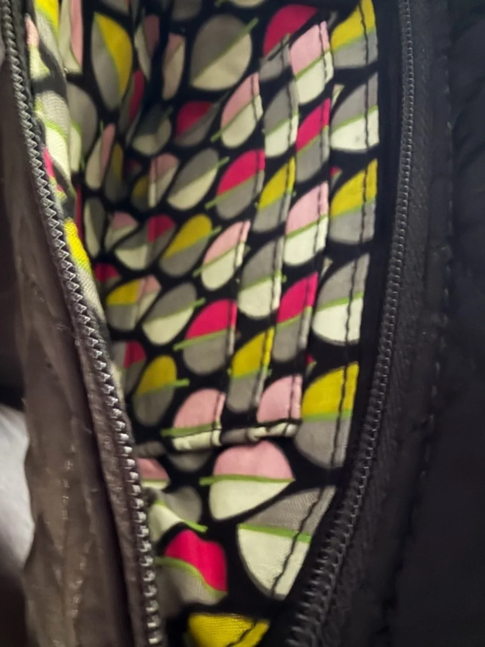 Vera Bradley Quilted Black Fabric Wristlet with Logo Plate